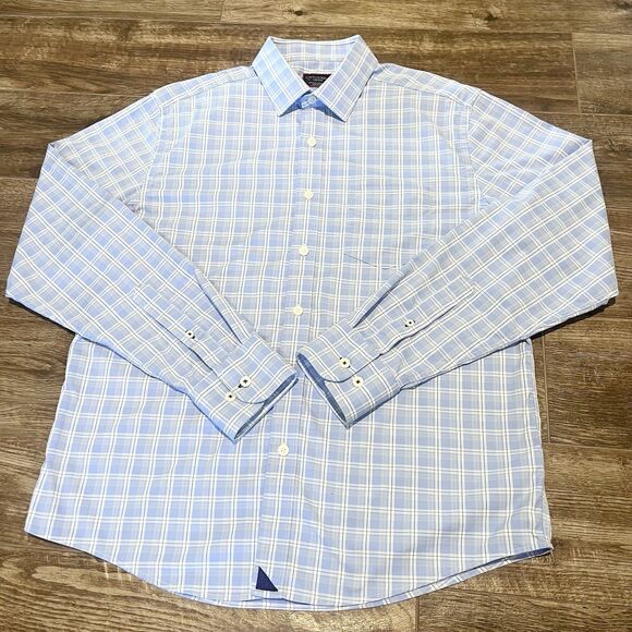 UNTUCKit Zonte Shirt Men's Medium Blue Plaid Button Up Travel Preppy Performance - Picture 3 of 11